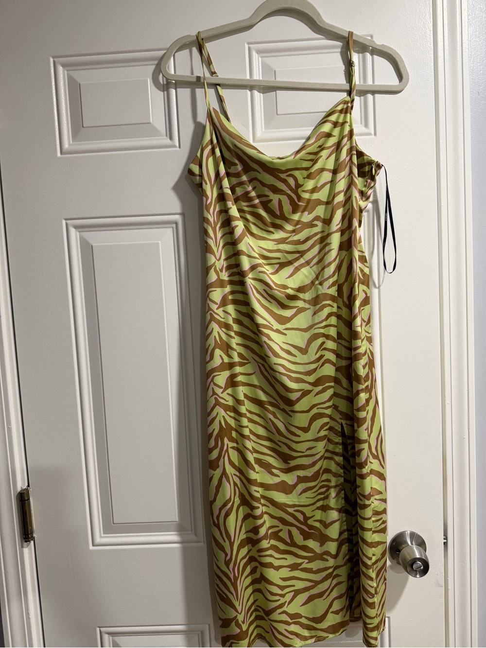 Forever 21 Lime Green and Brown Zebra Slip Midi Dress